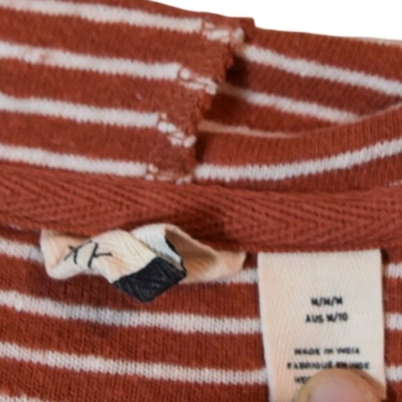 Roxy Rust White Striped Hoodie Size M Cotton Blend Pullover Casual Surf Skater - Picture 7 of 7